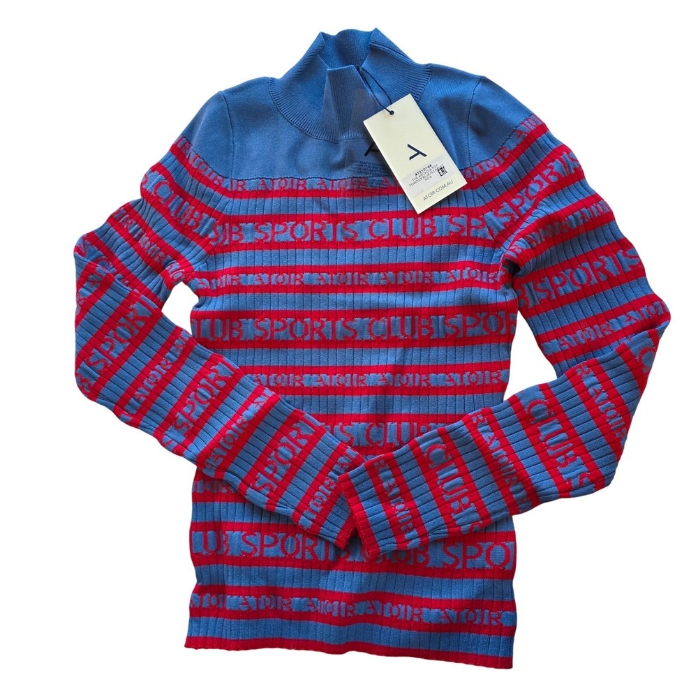 ATOIR Sports Club Arcadia Top Blue Red Striped Mock Neck Sweater Size 2 Womens